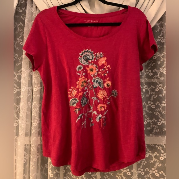 Lucky Brand Tops - Lucky Brand Red Floral Short Sleeve Tee